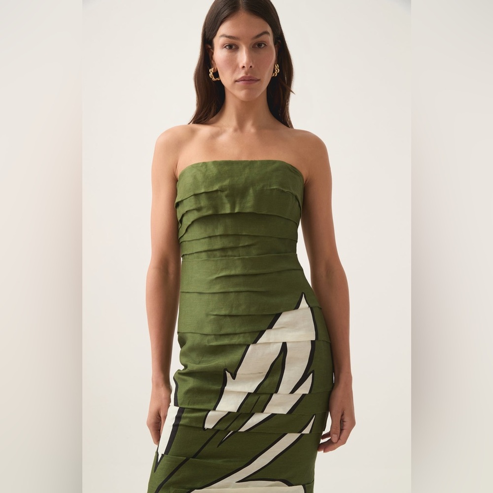 Aje Jasmine Green Column Strapless Linen Midi Dress AU4/US0 NWT - Picture 4 of 9
